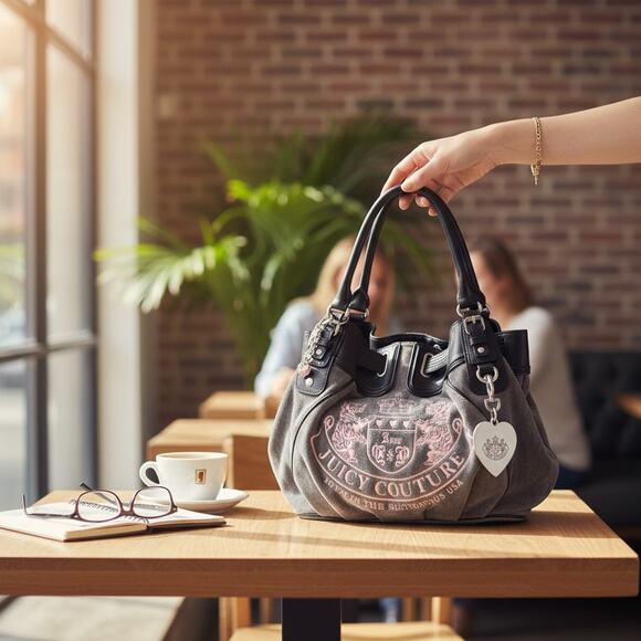 Juicy Couture Daydreamer Charcoal Velour Tote Vintage Y2K Collector Edition - Picture 3 of 9